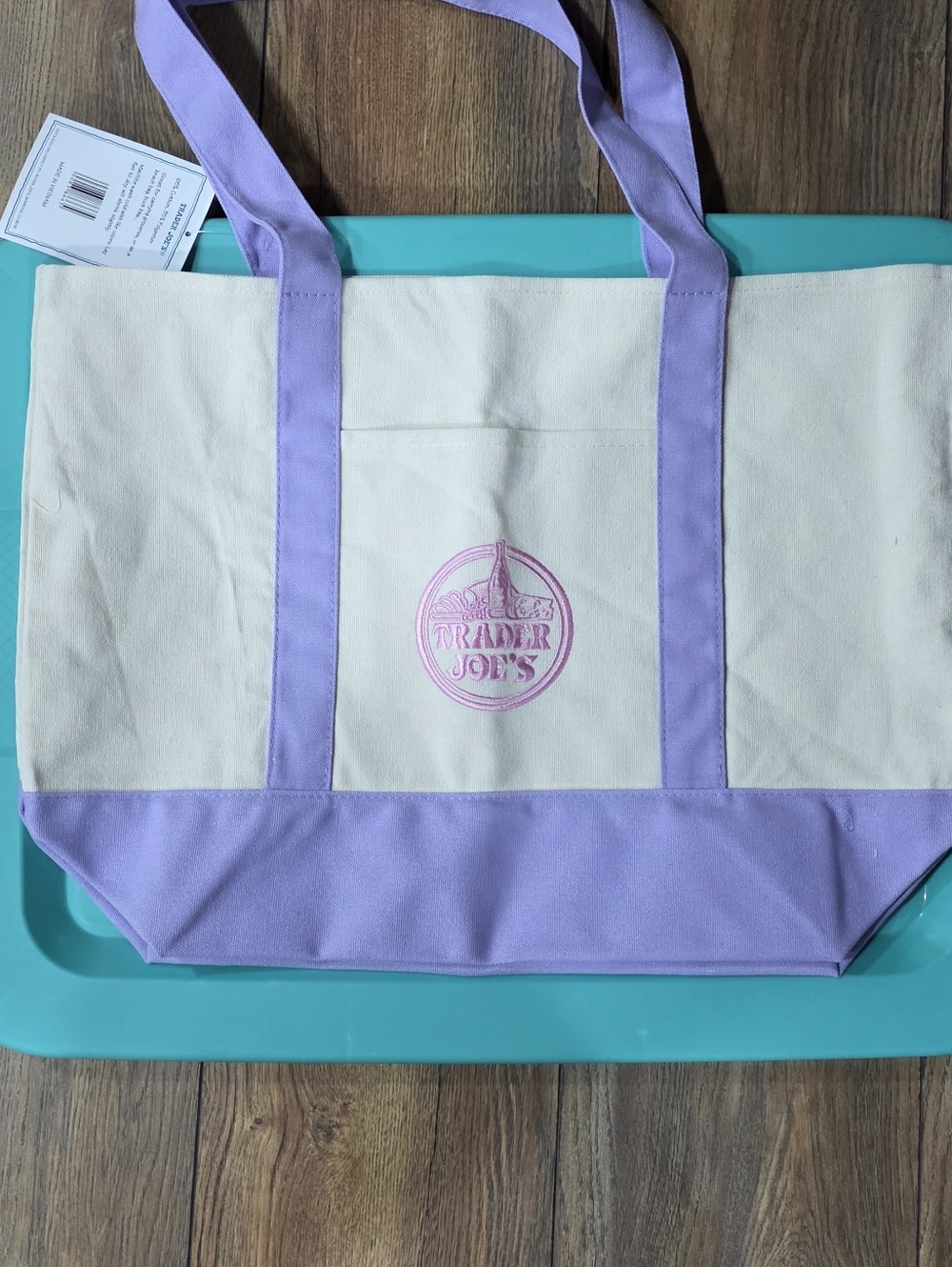 Canvas Tote Bag in Cream with Lavender Trim - Trader Joe's